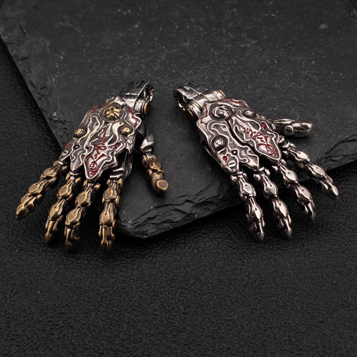 Steampunk Mechanical Hand Pendant — Movable Joints, Openable Back, Brass and White Bronze