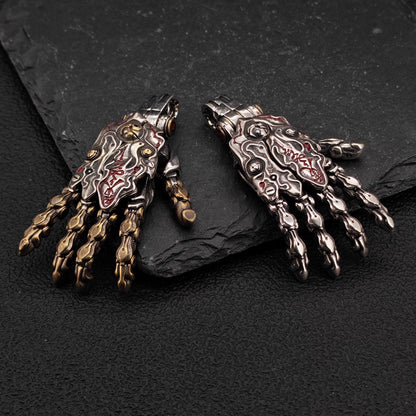 Steampunk Mechanical Hand Pendant — Movable Joints, Openable Back, Brass and White Bronze