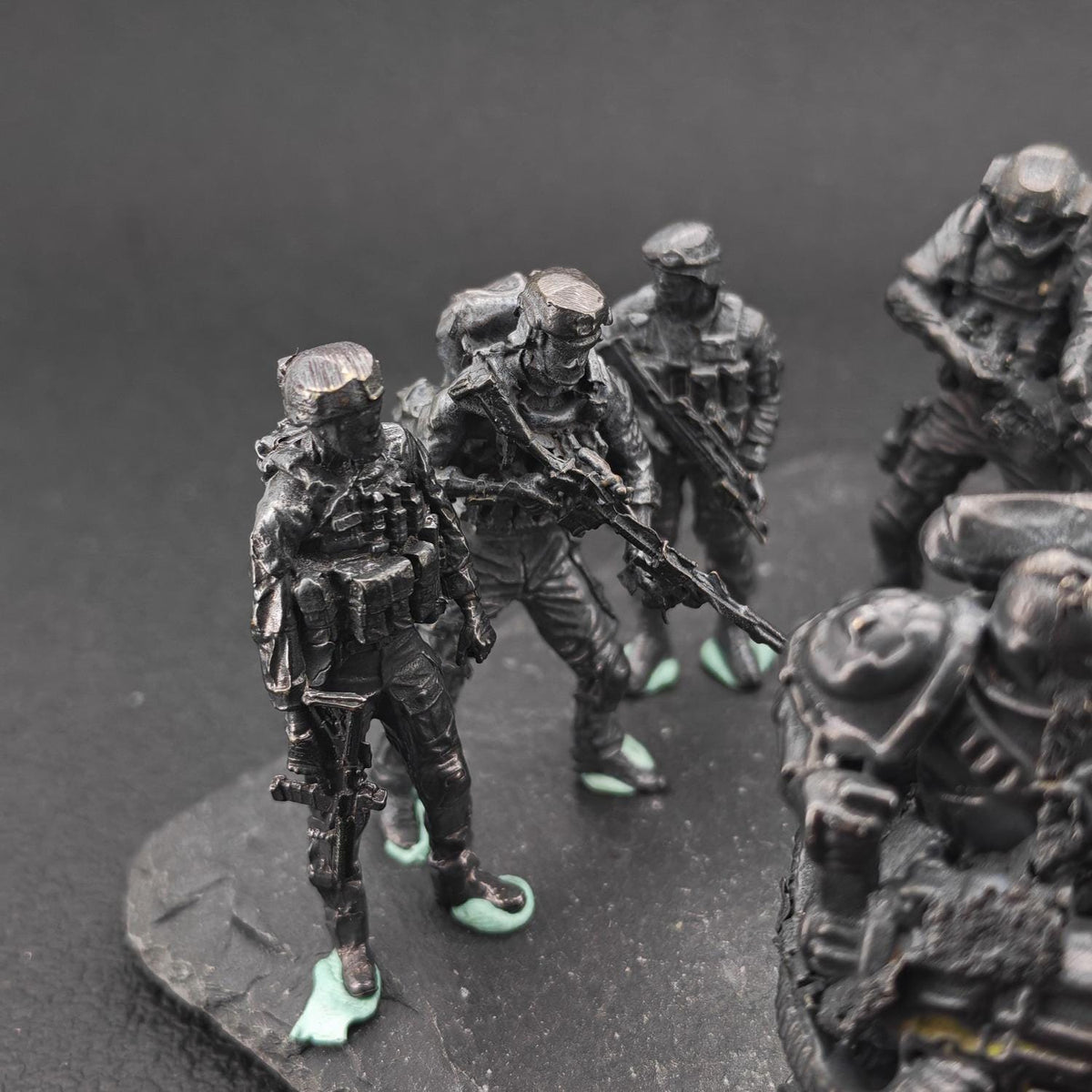 Brass Military Miniature — Oxidised Black Soldier Figurine, 9 Poses for Collectors and Diorama Builders