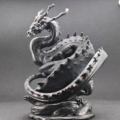 Solid Brass Dragon Figurine — Antique Oxidised Monster Sculpture for Desk and Collector Display