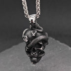 Snake and Skull Gothic Pendant – Stainless Steel Necklace for Him