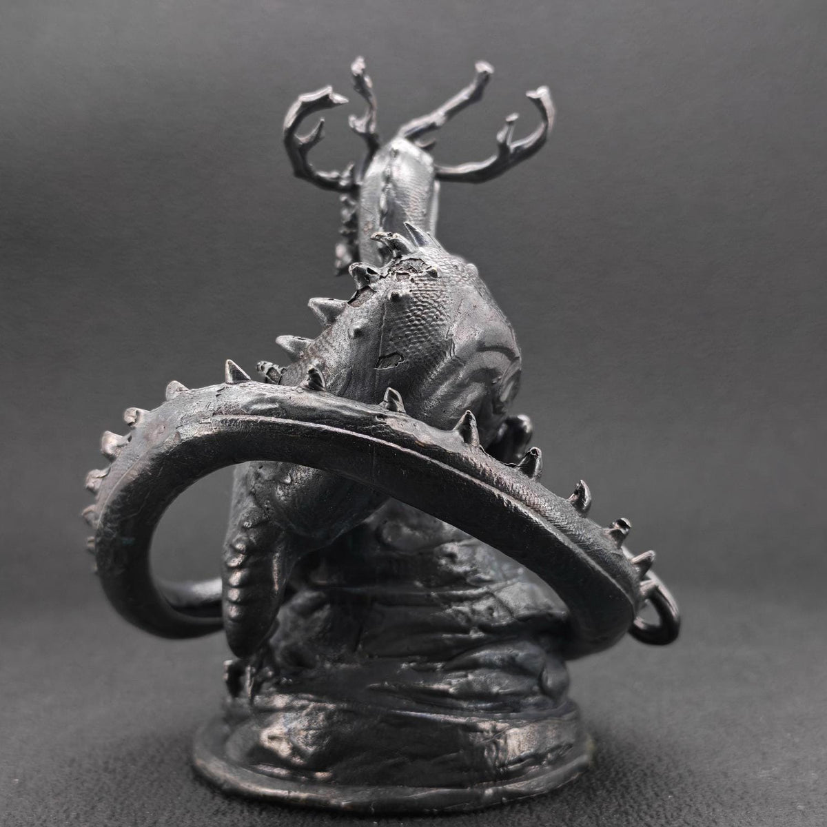 Solid Brass Dragon Figurine — Antique Oxidised Monster Sculpture for Desk and Collector Display