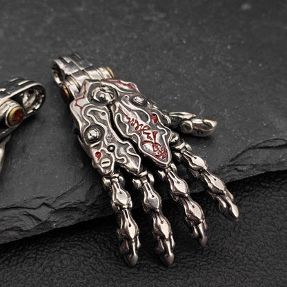 Steampunk Mechanical Hand Pendant — Movable Joints, Openable Back, Brass and White Bronze
