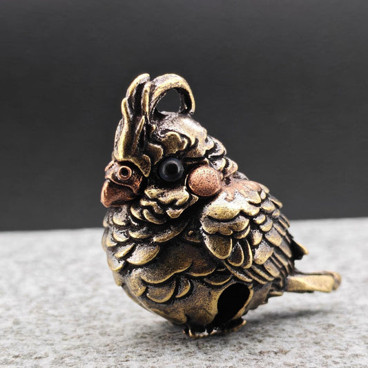 Miniature Brass Parrot Bell Figurine — Bag Charm & Shelf Ornament
