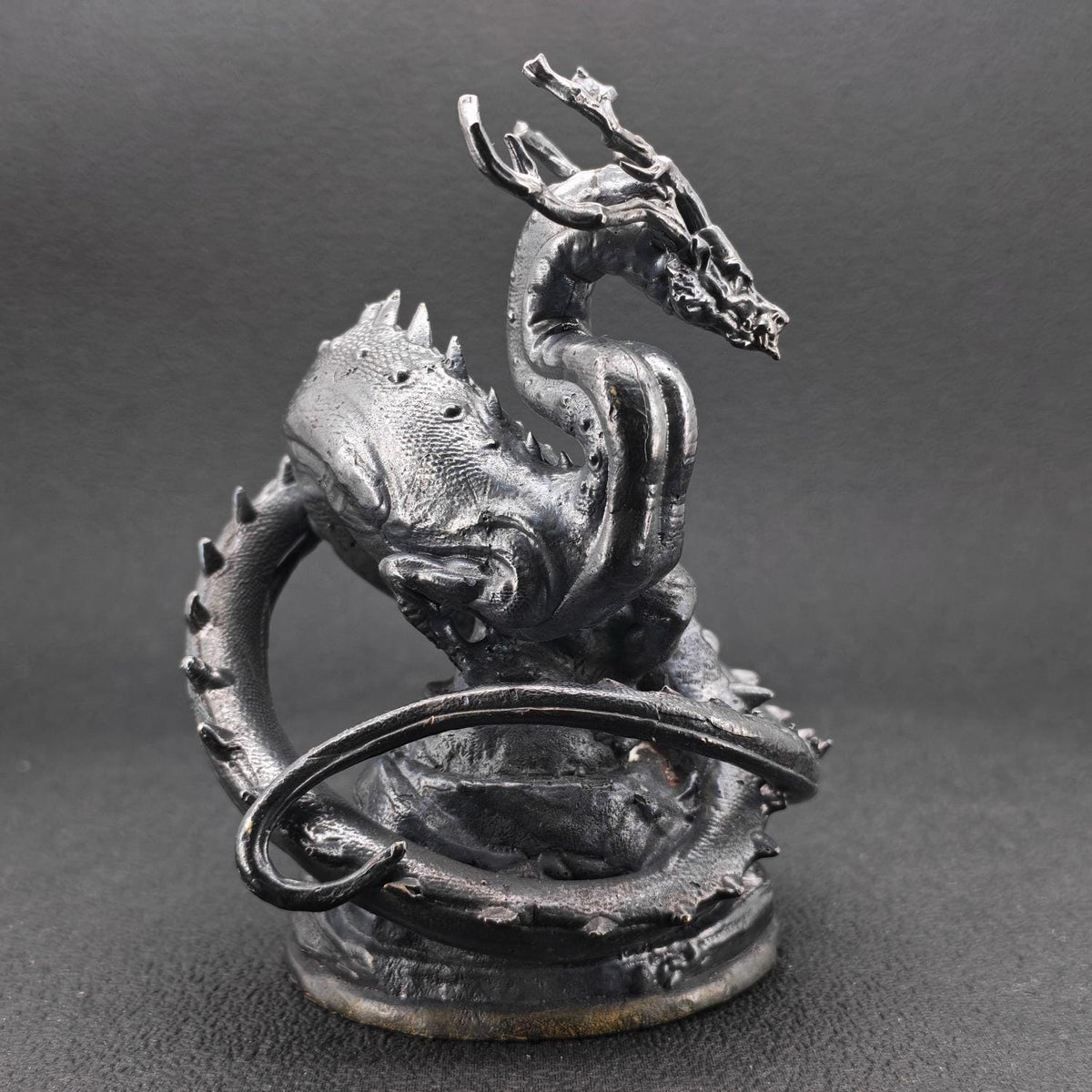 Solid Brass Dragon Figurine — Antique Oxidised Monster Sculpture for Desk and Collector Display