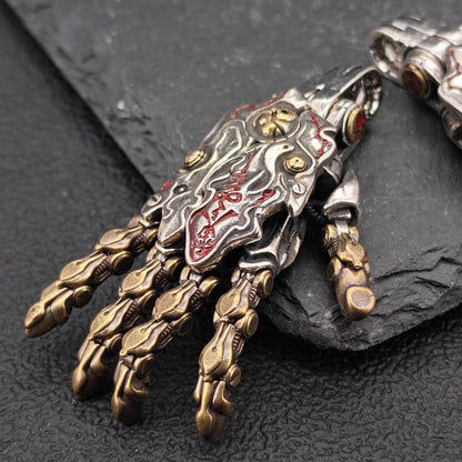 Steampunk Mechanical Hand Pendant — Movable Joints, Openable Back, Brass and White Bronze