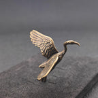Crane in Flight Brass Figurine – Handcrafted Bird Miniature for Terrarium and Desk