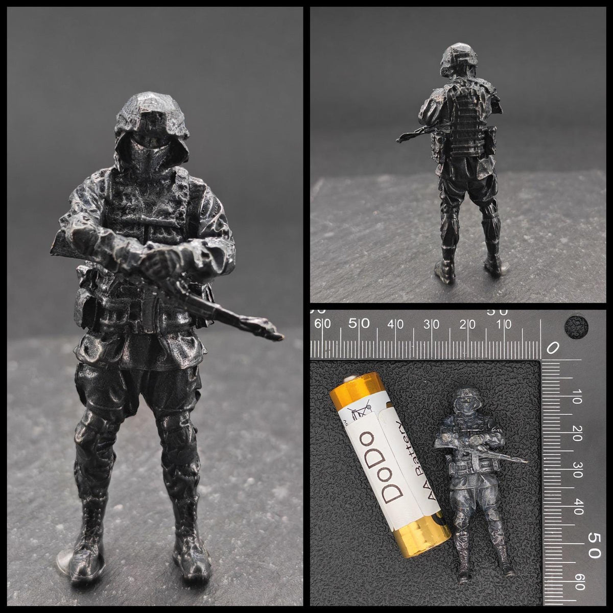 Brass Military Miniature — Oxidised Black Soldier Figurine, 9 Poses for Collectors and Diorama Builders