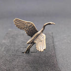 Crane in Flight Brass Figurine – Handcrafted Bird Miniature for Terrarium and Desk