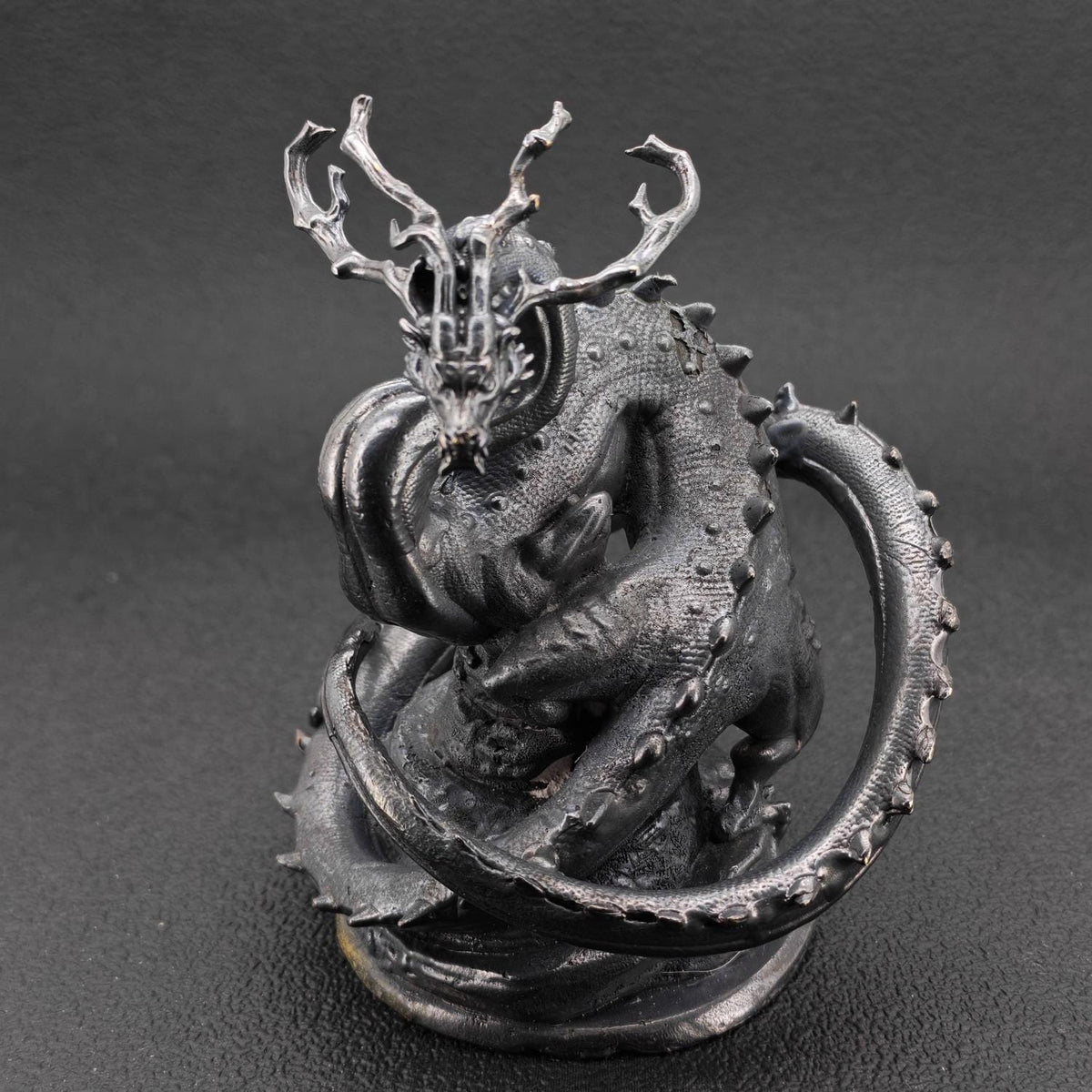 Solid Brass Dragon Figurine — Antique Oxidised Monster Sculpture for Desk and Collector Display