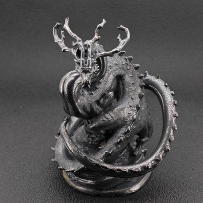 Solid Brass Dragon Figurine — Antique Oxidised Monster Sculpture for Desk and Collector Display
