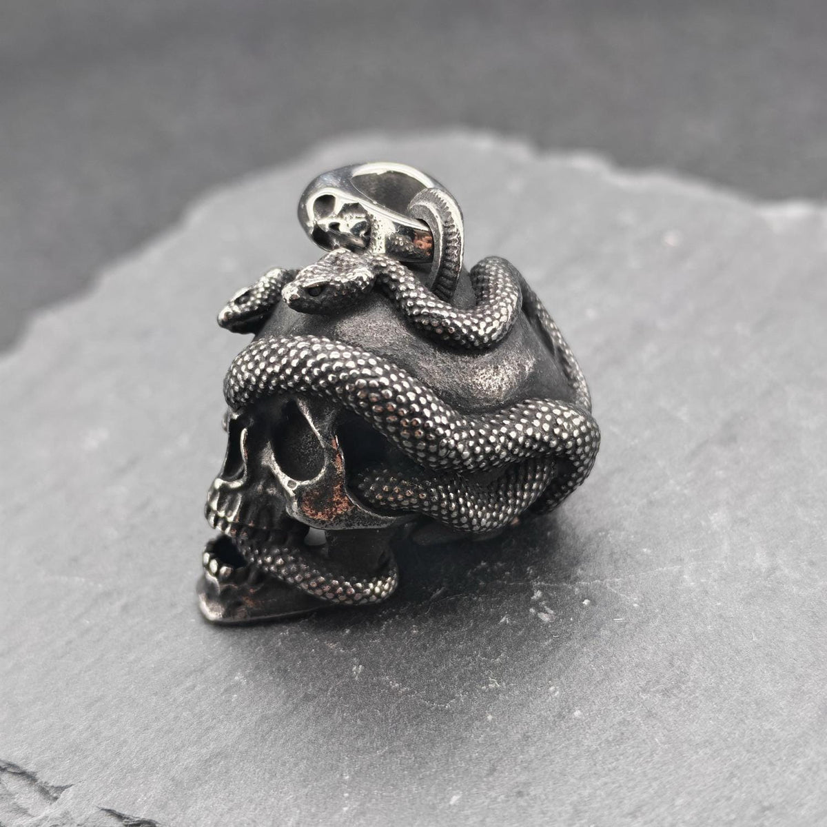 Snake and Skull Gothic Pendant – Stainless Steel Necklace for Him