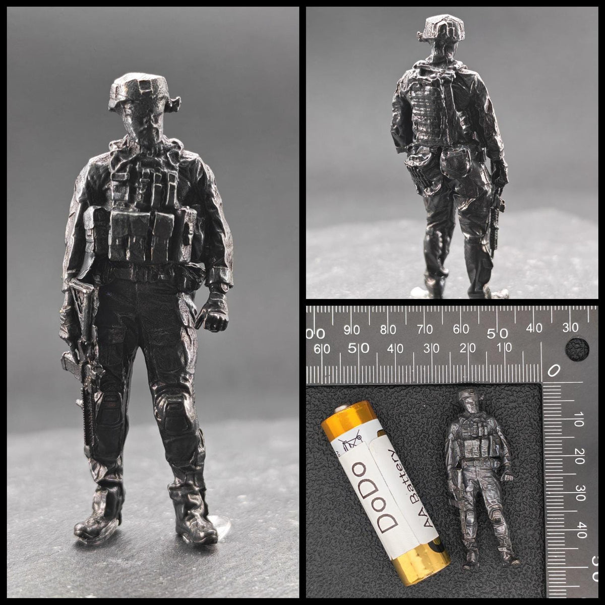 Brass Military Miniature — Oxidised Black Soldier Figurine, 9 Poses for Collectors and Diorama Builders