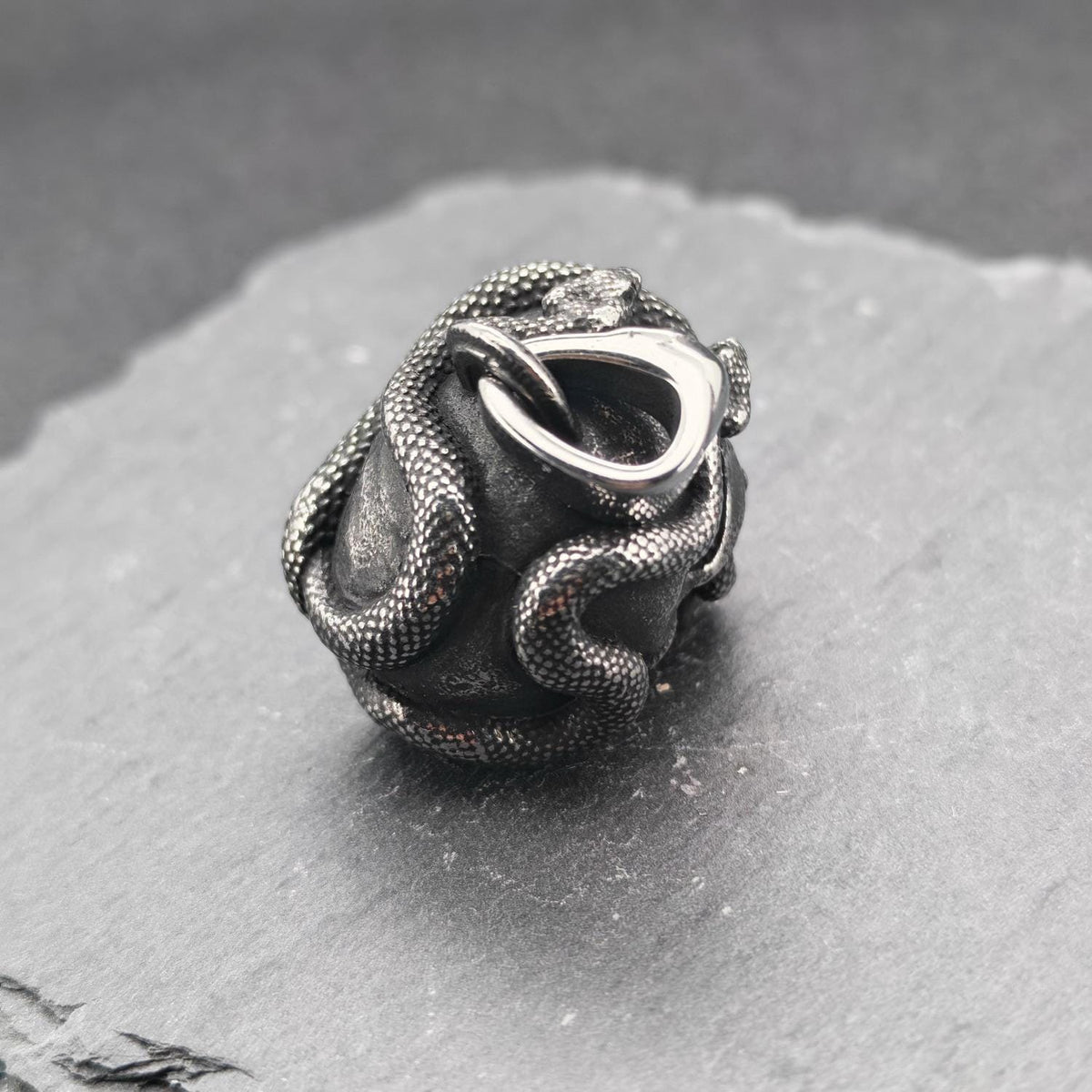 Snake and Skull Gothic Pendant – Stainless Steel Necklace for Him