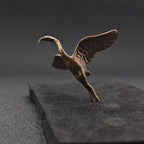 Crane in Flight Brass Figurine – Handcrafted Bird Miniature for Terrarium and Desk
