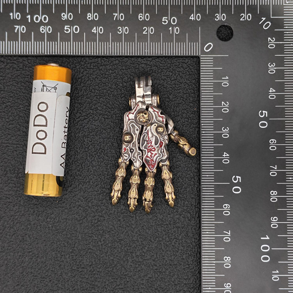 Steampunk Mechanical Hand Pendant — Movable Joints, Openable Back, Brass and White Bronze