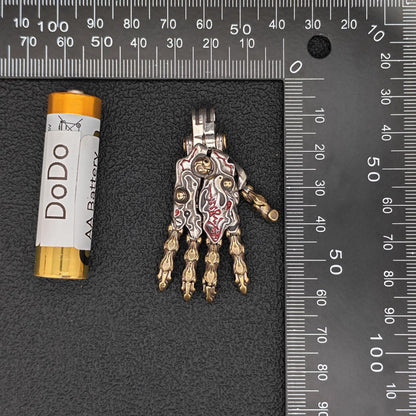 Steampunk Mechanical Hand Pendant — Movable Joints, Openable Back, Brass and White Bronze