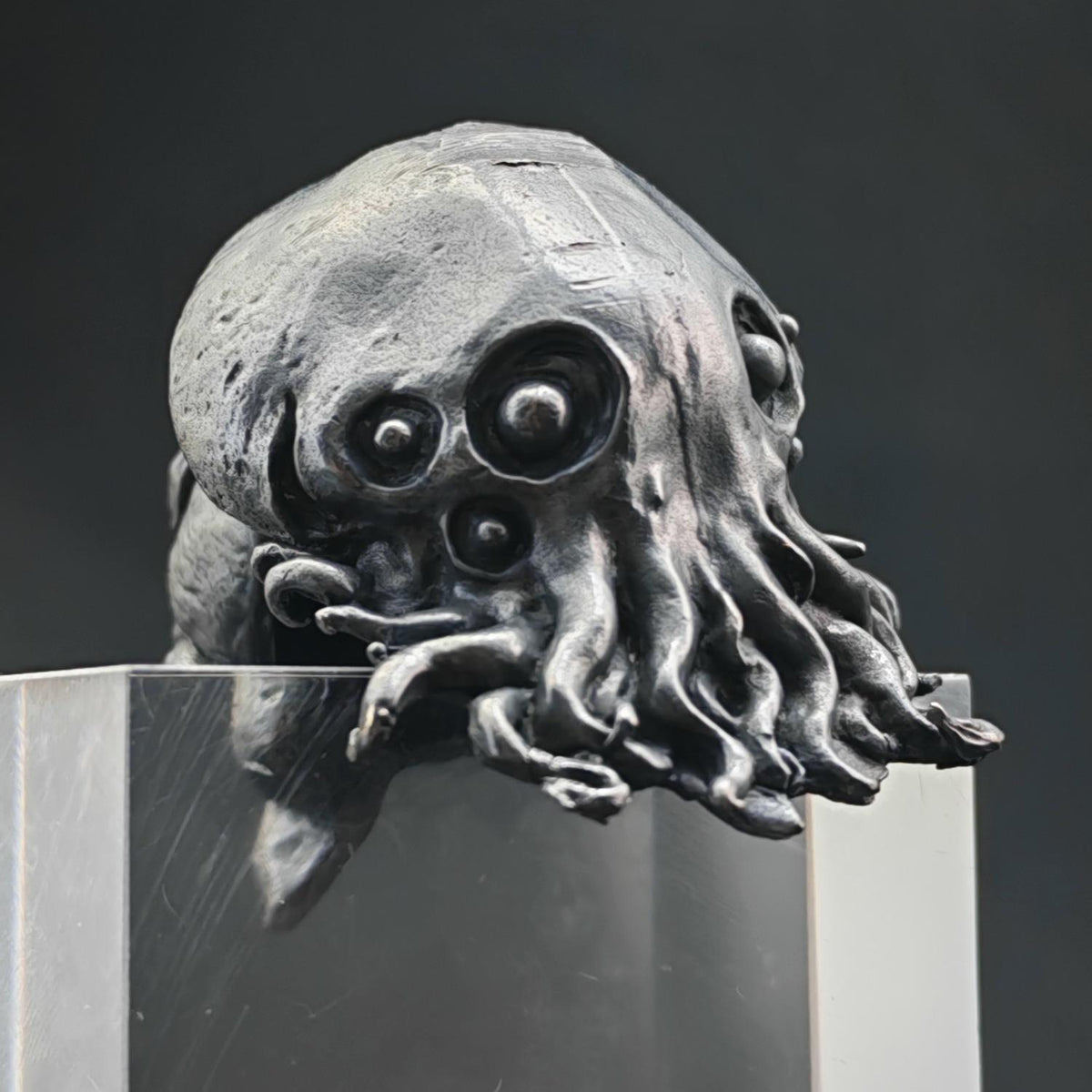 Black Oxidised Brass Baby Cthulhu Figurine | Handcast Octopus Monster Collectible | Desk & Shelf Decor