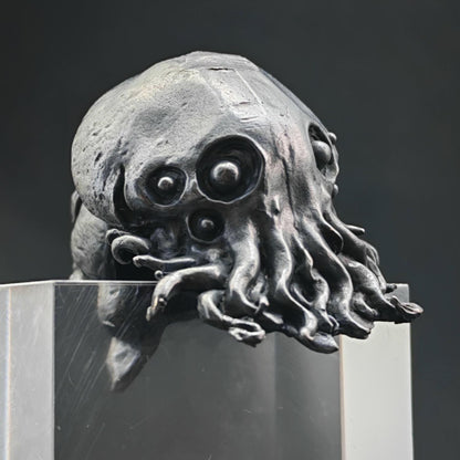Black Oxidised Brass Baby Cthulhu Figurine | Handcast Octopus Monster Collectible | Desk & Shelf Decor