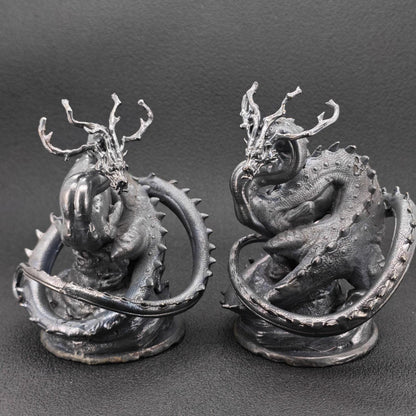 Solid Brass Dragon Figurine — Antique Oxidised Monster Sculpture for Desk and Collector Display
