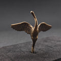 Crane in Flight Brass Figurine – Handcrafted Bird Miniature for Terrarium and Desk