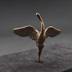 Crane in Flight Brass Figurine – Handcrafted Bird Miniature for Terrarium and Desk