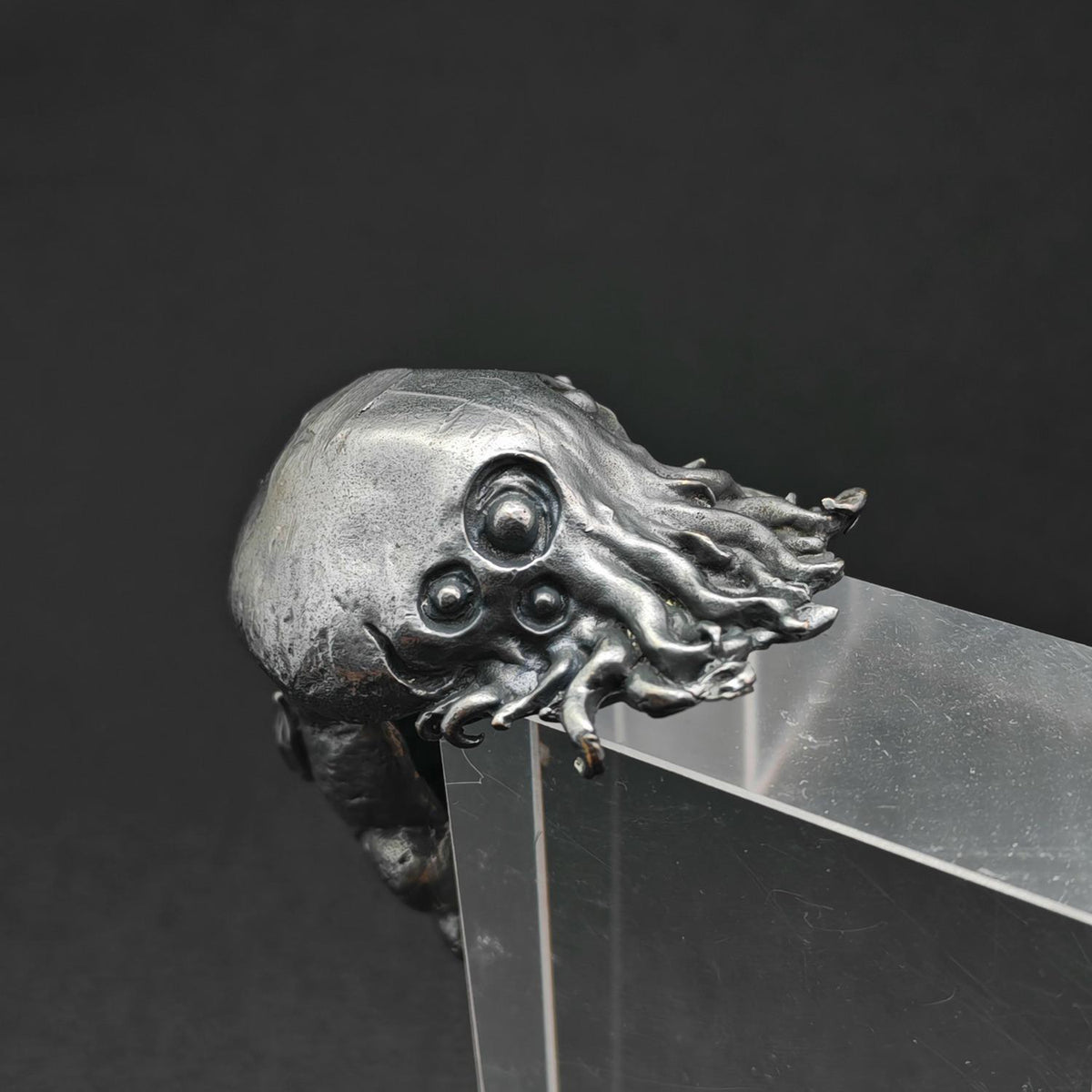 Black Oxidised Brass Baby Cthulhu Figurine | Handcast Octopus Monster Collectible | Desk & Shelf Decor
