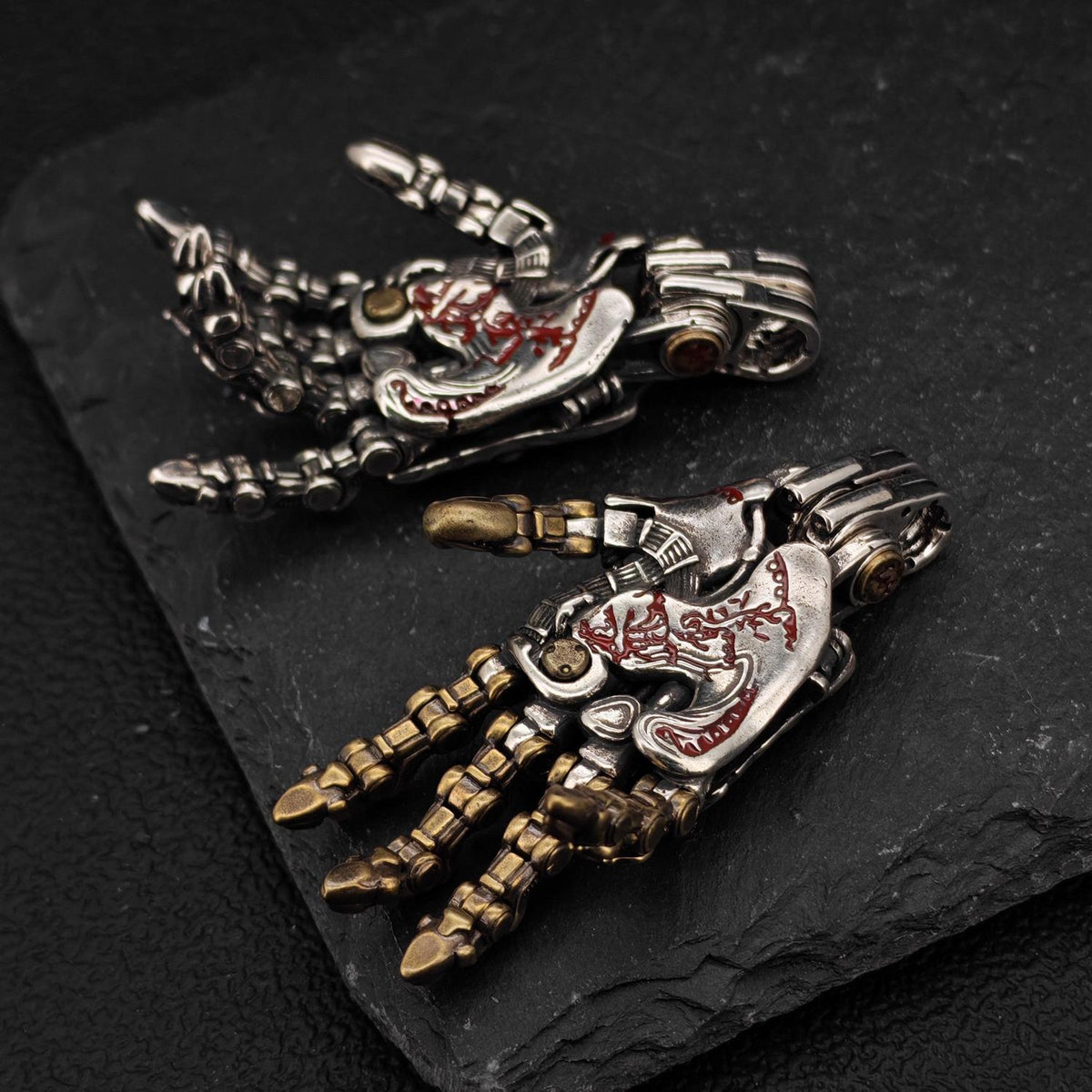 Steampunk Mechanical Hand Pendant — Movable Joints, Openable Back, Brass and White Bronze
