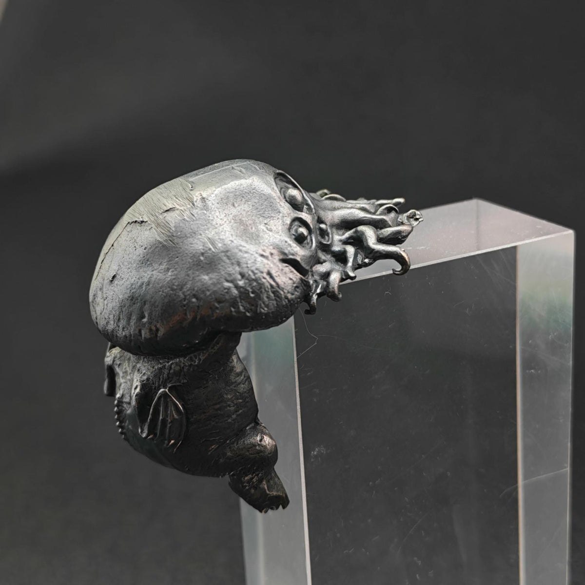 Black Oxidised Brass Baby Cthulhu Figurine | Handcast Octopus Monster Collectible | Desk & Shelf Decor