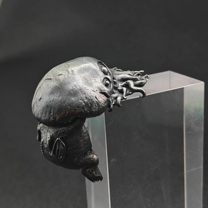 Black Oxidised Brass Baby Cthulhu Figurine | Handcast Octopus Monster Collectible | Desk & Shelf Decor