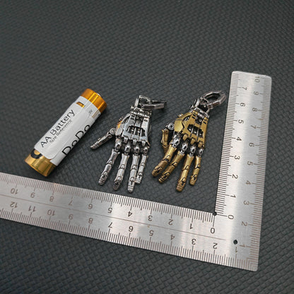 Articulated Mechanical Hand Pendant – Steampunk Wearable Sculpture in White Bronze & Brass