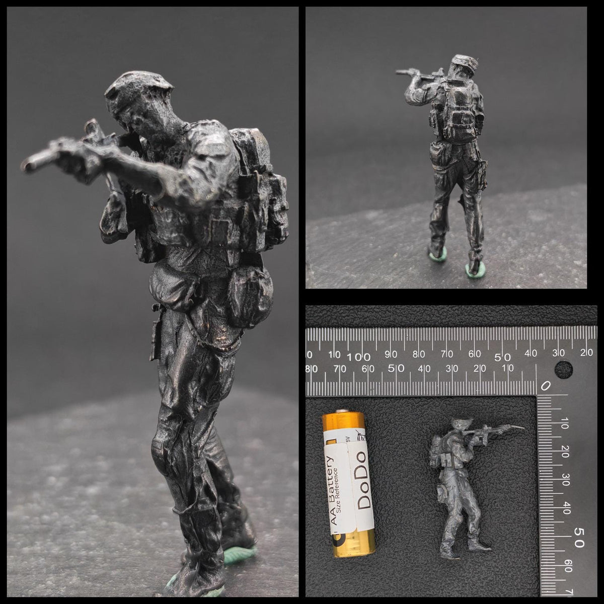 Brass Military Miniature — Oxidised Black Soldier Figurine, 9 Poses for Collectors and Diorama Builders
