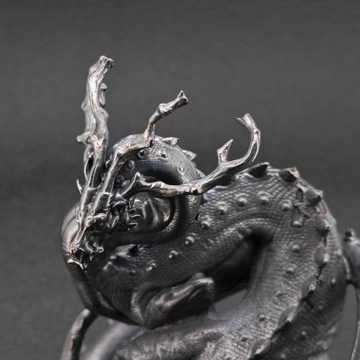 Solid Brass Dragon Figurine — Antique Oxidised Monster Sculpture for Desk and Collector Display