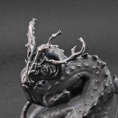 Solid Brass Dragon Figurine — Antique Oxidised Monster Sculpture for Desk and Collector Display