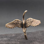 Crane in Flight Brass Figurine – Handcrafted Bird Miniature for Terrarium and Desk