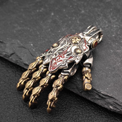 Steampunk Mechanical Hand Pendant — Movable Joints, Openable Back, Brass and White Bronze