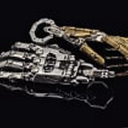 Articulated Mechanical Hand Pendant – Steampunk Wearable Sculpture in White Bronze & Brass