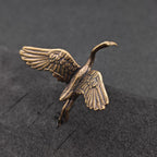 Crane in Flight Brass Figurine – Handcrafted Bird Miniature for Terrarium and Desk