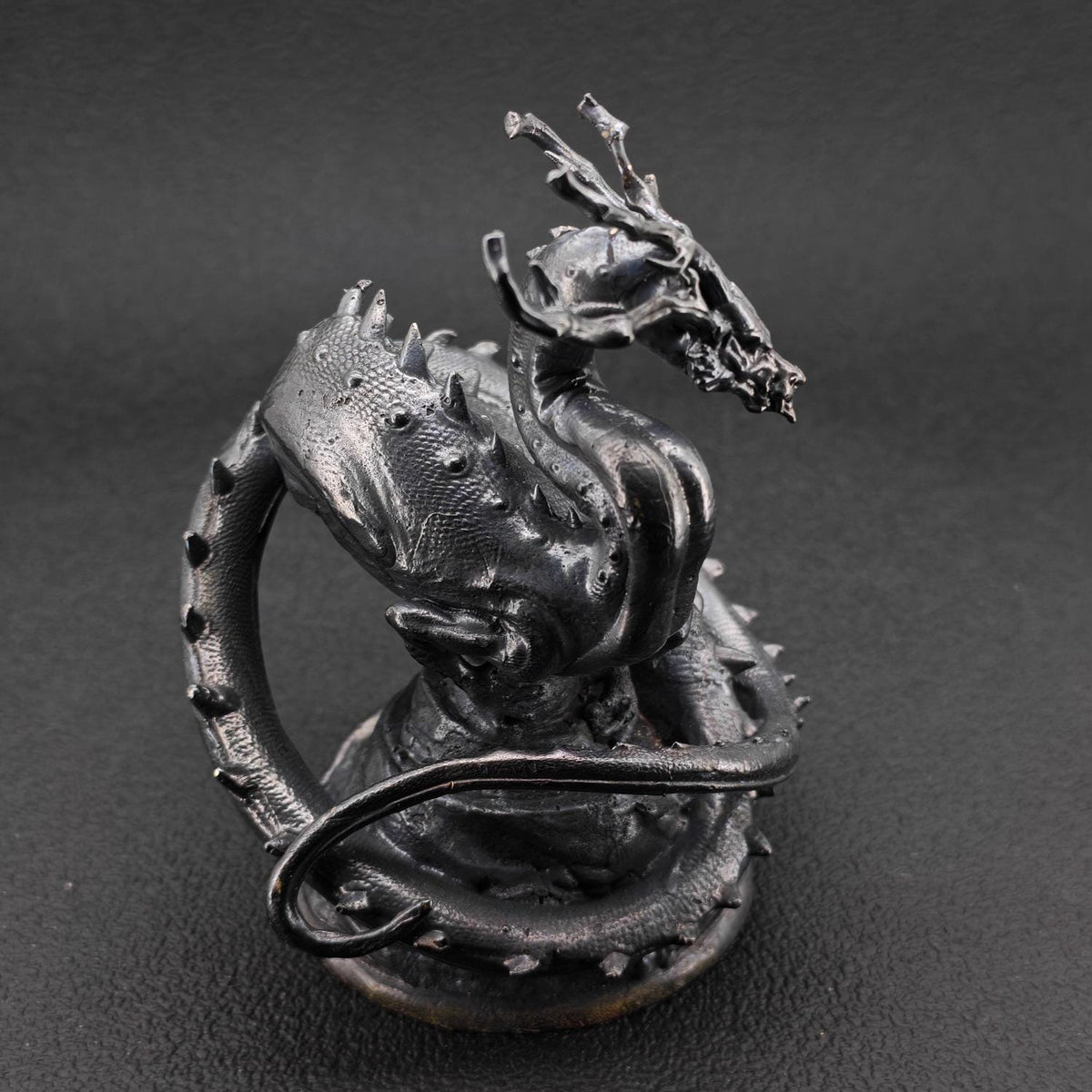 Solid Brass Dragon Figurine — Antique Oxidised Monster Sculpture for Desk and Collector Display