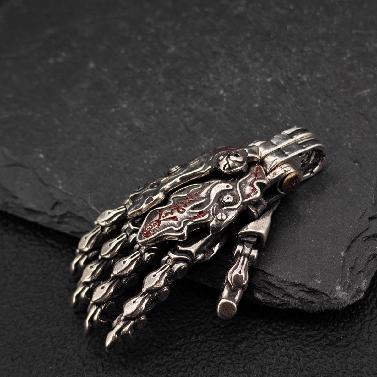 Steampunk Mechanical Hand Pendant — Movable Joints, Openable Back, Brass and White Bronze