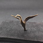 Crane in Flight Brass Figurine – Handcrafted Bird Miniature for Terrarium and Desk