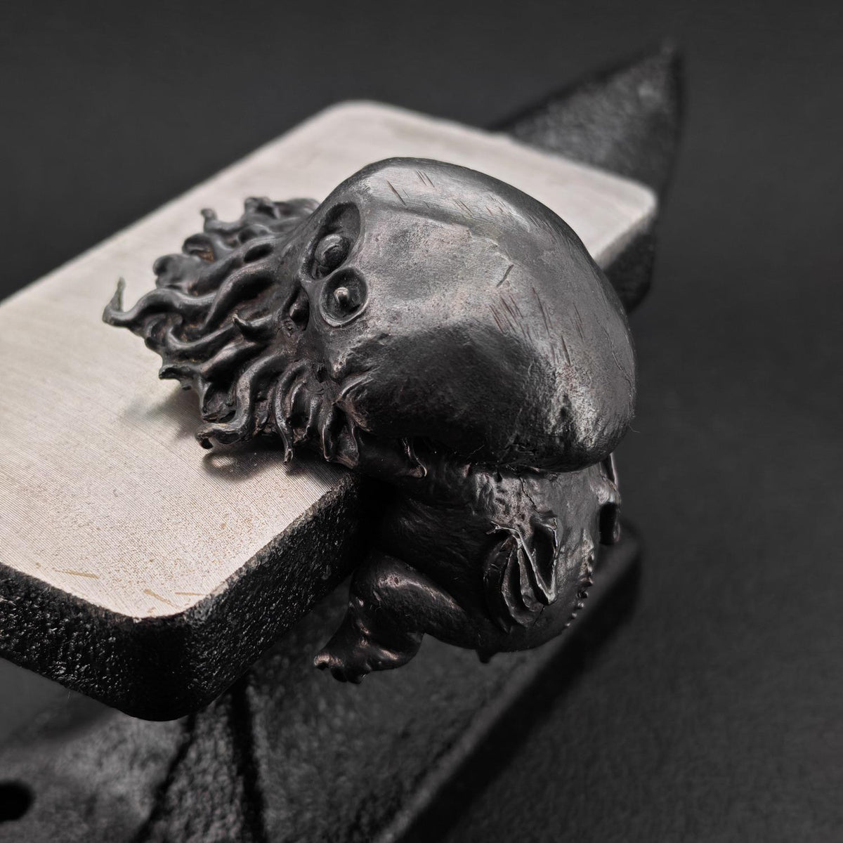 Black Oxidised Brass Baby Cthulhu Figurine | Handcast Octopus Monster Collectible | Desk & Shelf Decor
