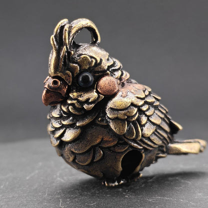 Miniature Brass Parrot Bell Figurine — Bag Charm & Shelf Ornament