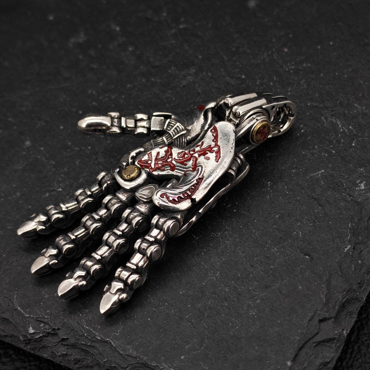 Steampunk Mechanical Hand Pendant — Movable Joints, Openable Back, Brass and White Bronze