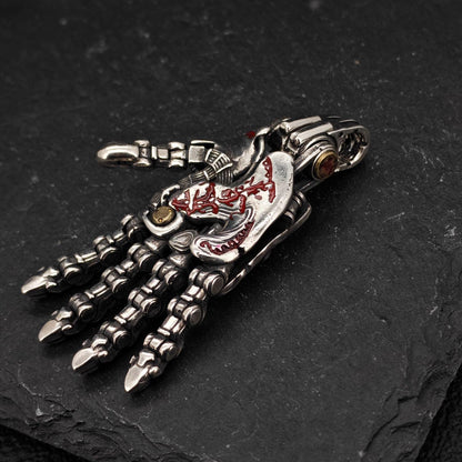 Steampunk Mechanical Hand Pendant — Movable Joints, Openable Back, Brass and White Bronze