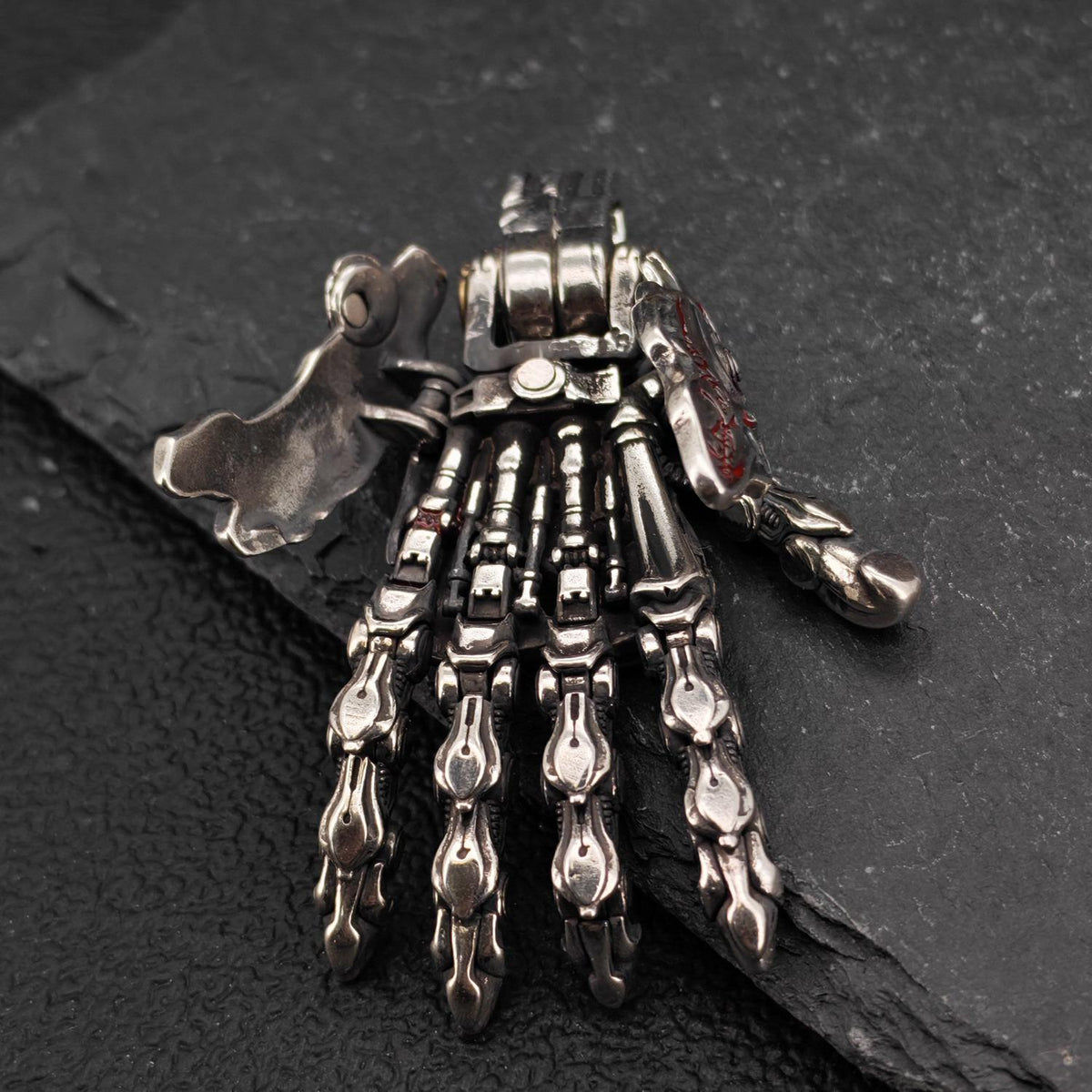 Steampunk Mechanical Hand Pendant — Movable Joints, Openable Back, Brass and White Bronze