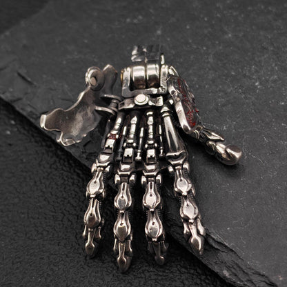 Steampunk Mechanical Hand Pendant — Movable Joints, Openable Back, Brass and White Bronze