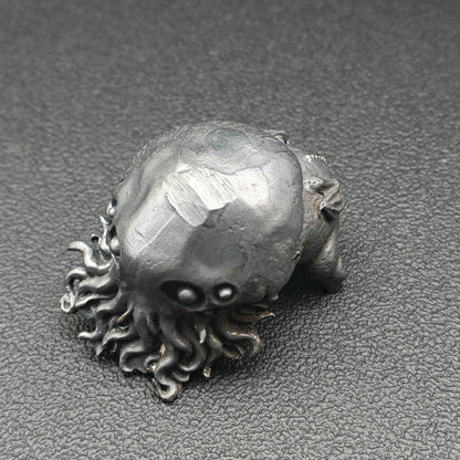 Black Oxidised Brass Baby Cthulhu Figurine | Handcast Octopus Monster Collectible | Desk & Shelf Decor