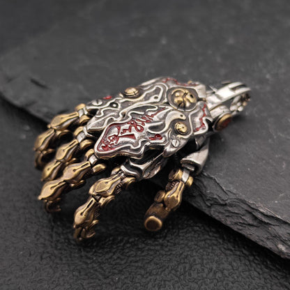 Steampunk Mechanical Hand Pendant — Movable Joints, Openable Back, Brass and White Bronze