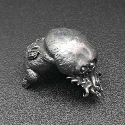 Black Oxidised Brass Baby Cthulhu Figurine | Handcast Octopus Monster Collectible | Desk & Shelf Decor